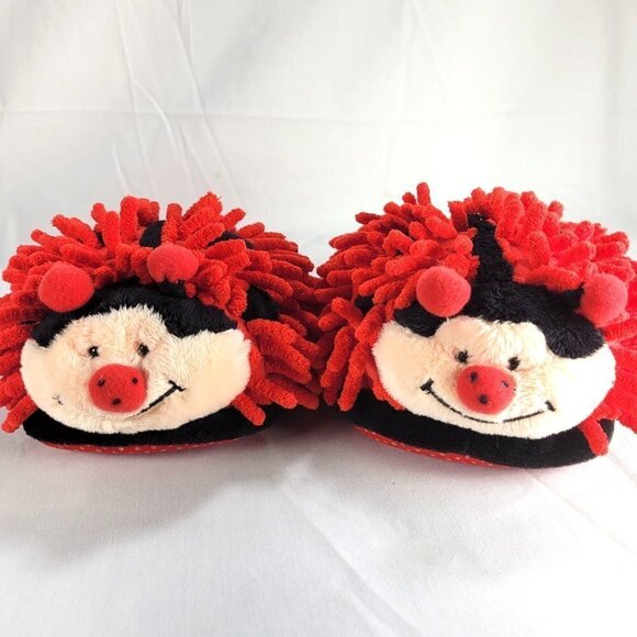 FUZZY FRIENDS RED LADYBUG KID SHAGGY SLIPPERS - Picture 1 of 15